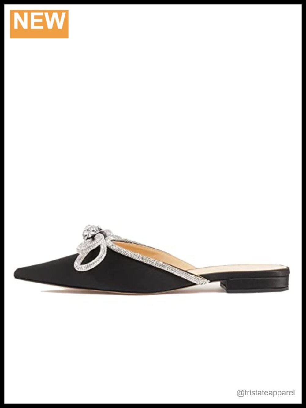 Pointed Toe Flat Mules Rhinestone Bowknot Slip On Loafers